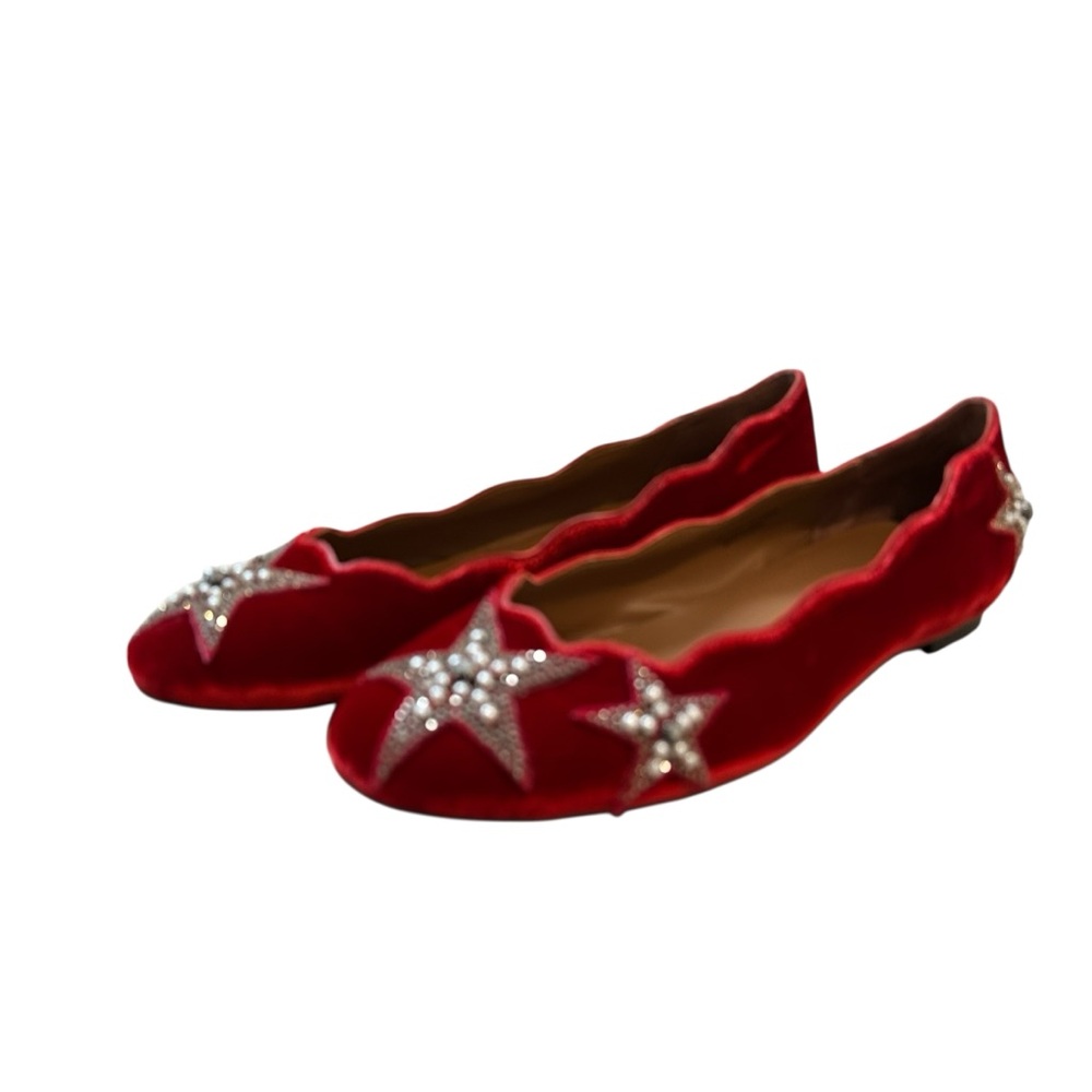 Lola Craig Red Velvet Star-Embellished Women's Flats